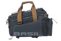 trunkbag (grå) fra Basil model Miles XL Pro. Vol.  9-36 L, vandtæt (IPX3) & udfoldelige sidetasker. Velcro mont.  eller med MIK, AVS, Racktime adapter